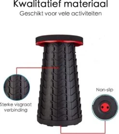 Kampeerkruk - Uitschuifbare Kruk - Rood/Zwart- Tot 120 Kg - Travel Stool - Opvouwbare Campingkruk - Inklapbaar Krukje - Telescopische Kruk - Camping - Outdoor -Winkel Voor Kampeerartikelen 1069x1200