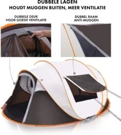 Fly Lab Luxe Pop Up Tent - Kampeer Tent - Grijs/Oranje - 4 Persoons -Winkel Voor Kampeerartikelen 1072x1200