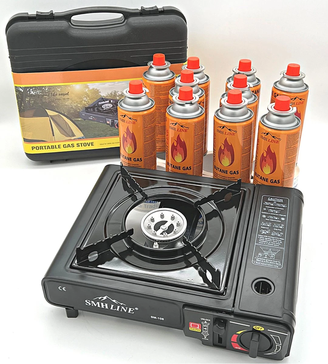 SMH LINE® Camping Kooktoestel - Draagbaar Gasfornuis - Incl. 10x Gasflessen En Koffer 3 SMH LINE® Camping Kooktoestel - Draagbaar Gasfornuis - Incl. 10x Gasflessen En Koffer