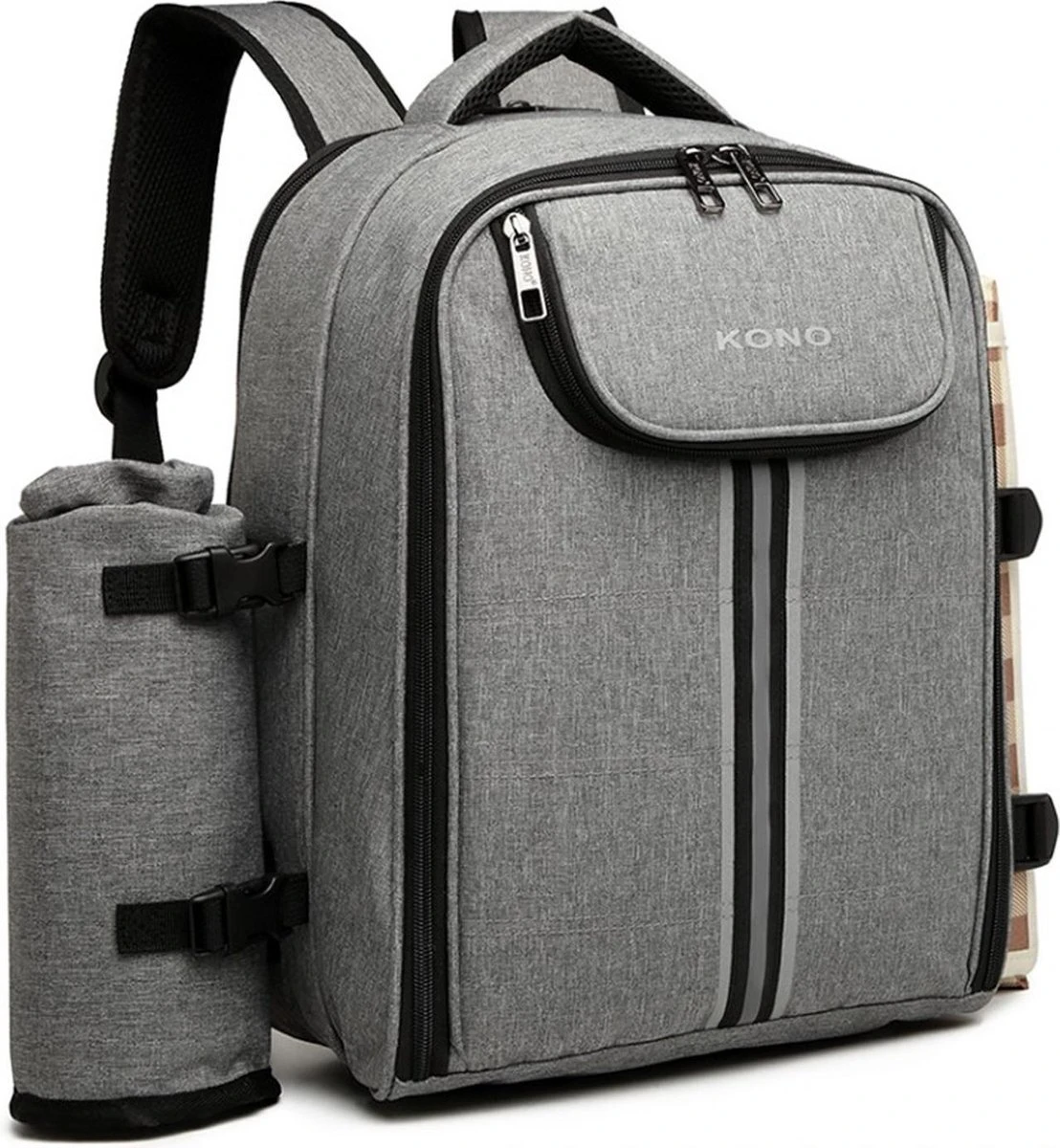 Kono Koeltas - Koelrugzak - Picknick - Picknicktas Met Flessenhouder - Koelrugtas Met Picknickkleed - Grijs (E6915 GY) 10 Kono Koeltas - Koelrugzak - Picknick - Picknicktas Met Flessenhouder - Koelrugtas Met Picknickkleed - Grijs (E6915 GY) - Afbeelding 8