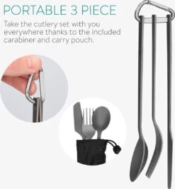 Navaris Campingbestek Van Titanium - Set Met Vork, Mes En Lepel - Bestekset Voor Onderweg En Op Reis - Inclusief Karabijnhaak En Bewaarzakje -Winkel Voor Kampeerartikelen 1113x1200 7