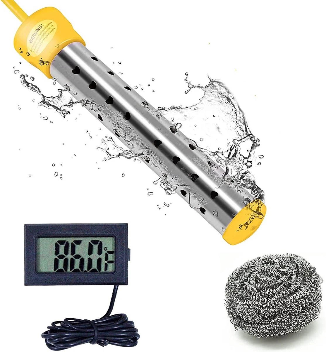 Dompelaar 2000W Incl. Thermometer & Staalspons - Reisdompelaar - Emmerdompelaar - Waterkoker - Camping - Kamperen - Outdoor 3 Dompelaar 2000W Incl. Thermometer & Staalspons - Reisdompelaar - Emmerdompelaar - Waterkoker - Camping - Kamperen - Outdoor