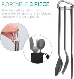 Navaris Campingbestek Van Titanium - Set Met Vork, Mes En Lepel - Bestekset Voor Onderweg En Op Reis - Inclusief Karabijnhaak En Bewaarzakje -Winkel Voor Kampeerartikelen 1115x1200 5