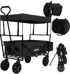 AREBOS Handwagen Vouwbare Dak Handwagen Vouwbare Trolley Uitrustingswagen Zwart