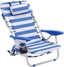 Naqsh Store Strandstoel Met Hoofdkussen, Aluminium, Draagbare Vouwstoel, Campingstoel, Opvouwbaar En Verstelbaar, Zoals Een Rugzak Draagbaar, Buitenstoel, Blauw En Wit Gestreept GCB62BU -Winkel Voor Kampeerartikelen 1148x1200 1
