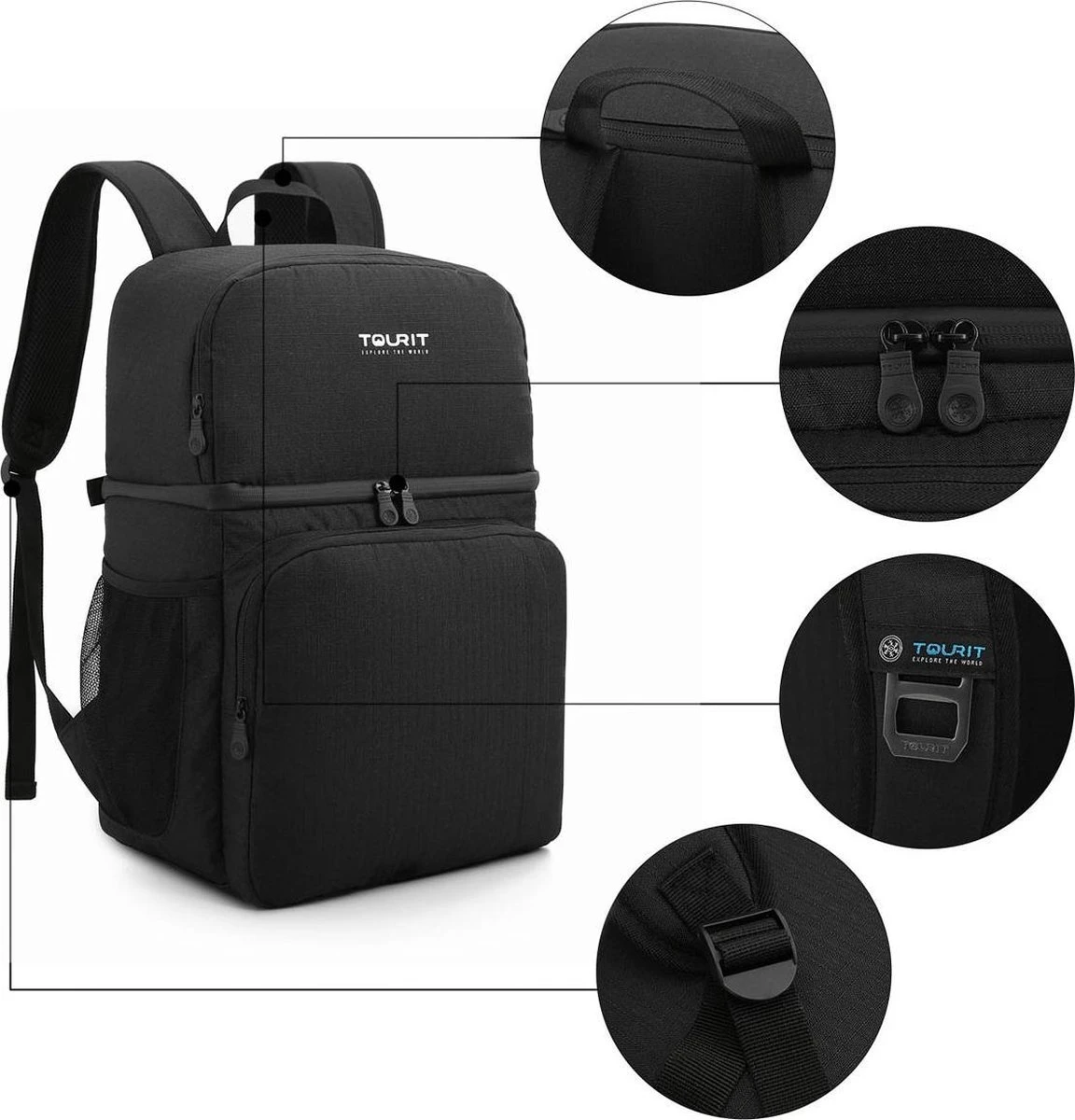 Koeltas Rugzak (28L) - Geschikt Voor 16 Blikjes - Lunchtas Voor Dames En Heren - Zwart 9 Koeltas Rugzak (28L) - Geschikt Voor 16 Blikjes - Lunchtas Voor Dames En Heren - Zwart - Afbeelding 7