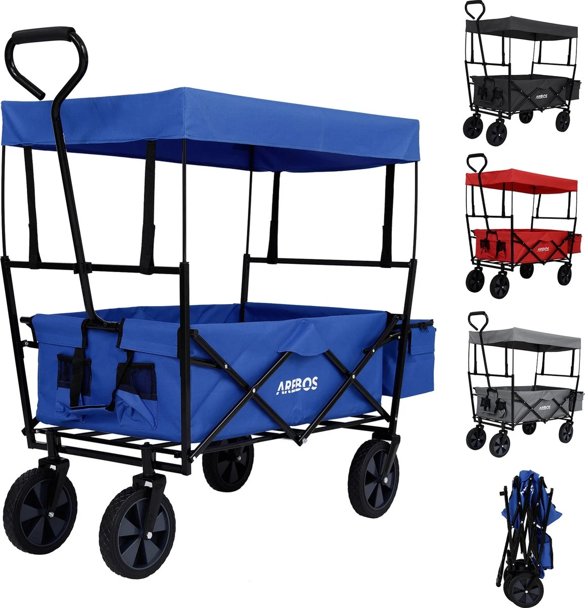 AREBOS Handwagen Vouwbare Dak Handwagen Vouwbare Trolley Uitrustingswagen Blauw 3 AREBOS Handwagen Vouwbare Dak Handwagen Vouwbare Trolley Uitrustingswagen Blauw