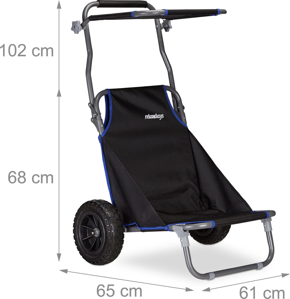 Relaxdays Strandkar Opvouwbaar - Strandstoel Met Zonnedak - Strand Stoel Op Wielen 6 Relaxdays Strandkar Opvouwbaar - Strandstoel Met Zonnedak - Strand Stoel Op Wielen - Afbeelding 4