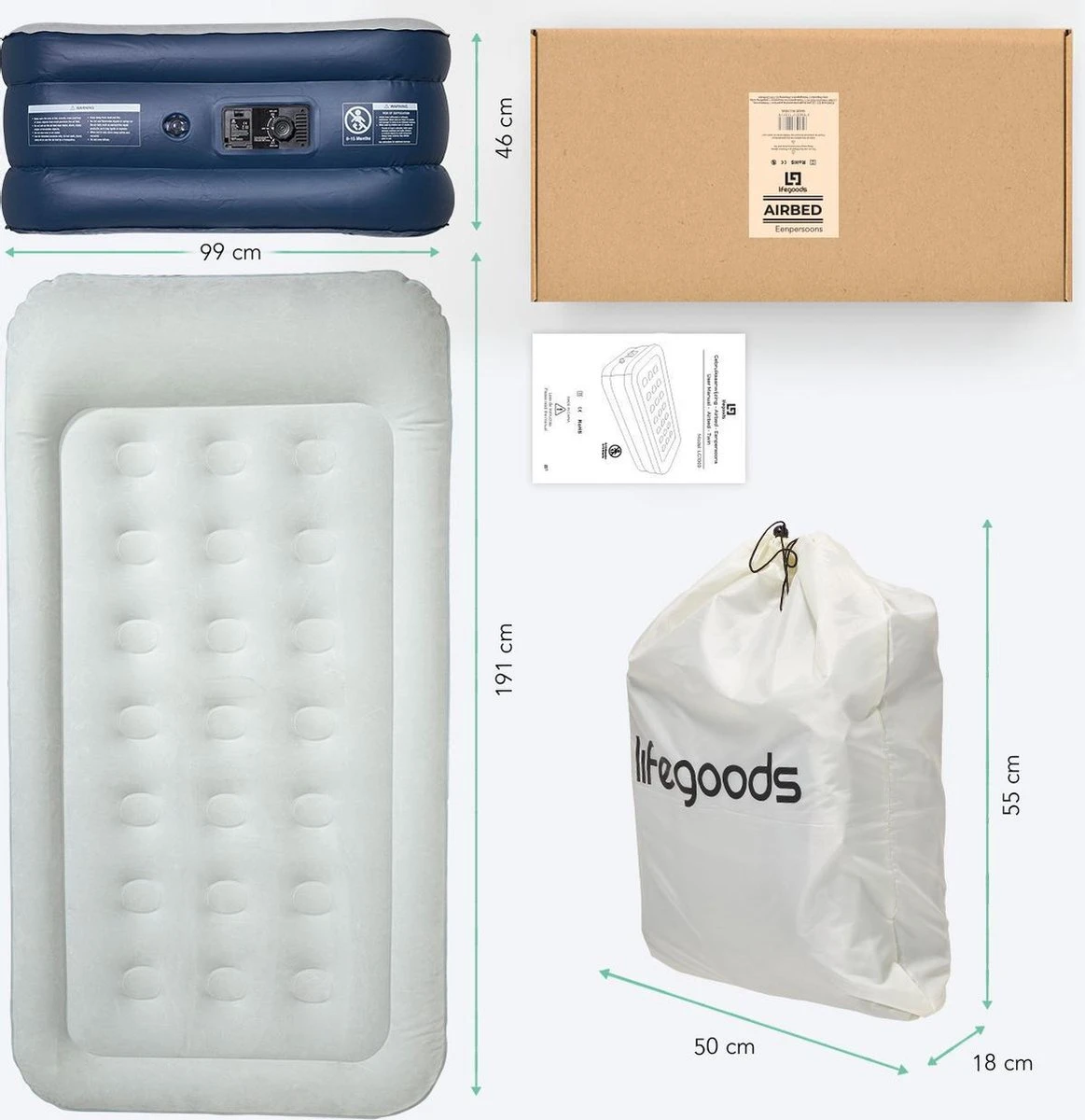 LifeGoods Luchtbed - 1 Persoons - Met Ingebouwde Pomp - Incl. Draagtas En Reparatiekit 8 LifeGoods Luchtbed - 1 Persoons - Met Ingebouwde Pomp - Incl. Draagtas En Reparatiekit - Afbeelding 6