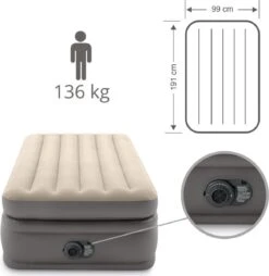 Intex Prime Comfort - Luchtbed - 1-Persoons - 99x191x51 Cm (BxLxH) - Grijs - Met Ingebouwde Motorpomp -Winkel Voor Kampeerartikelen 1167x1200 10