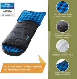 Skandika Dundee Flannel-L Slaapzak – Mummmieslaapzakken – Slaapzakken Volwassen - Maat M – Unisex - Katoen, Luxe Kwaliteit, Dubbele Slaapzak, 3 Seizoenen, Tot -20°C - 220 X 80 Cm - Outdoor Kampeerslaapzak – Ritssluiting Links - Zwart/blauw -Winkel Voor Kampeerartikelen 1168x1200 3