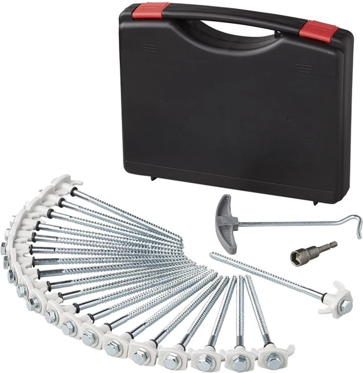 PROPLUS Pro Plus Tentharing Set - 20 Stuks - Ø 7 X 200 Mm - Schroefbaar - Adapter + Koffer 3 PROPLUS Pro Plus Tentharing Set - 20 Stuks - Ø 7 X 200 Mm - Schroefbaar - Adapter + Koffer