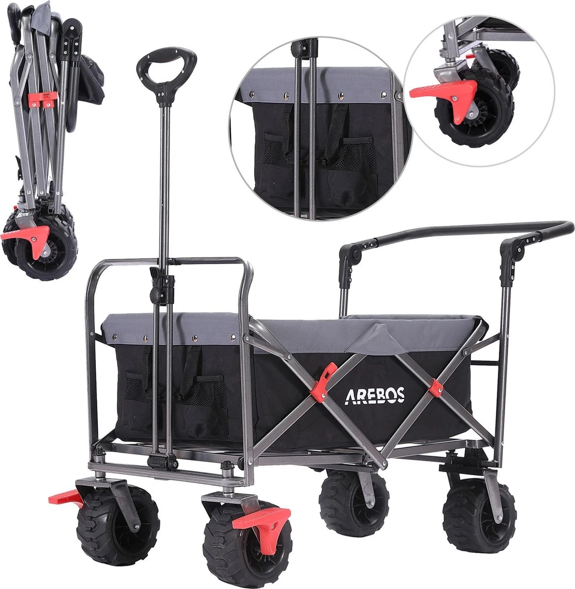 AREBOS Handkar | Transportwagen | Apparatuurwagen | Opvouwbaar | Duwstang| Zwart 3 AREBOS Handkar | Transportwagen | Apparatuurwagen | Opvouwbaar | Duwstang| Zwart