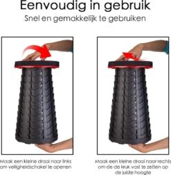 Kampeerkruk - Uitschuifbare Kruk - Rood/Zwart- Tot 120 Kg - Travel Stool - Opvouwbare Campingkruk - Inklapbaar Krukje - Telescopische Kruk - Camping - Outdoor -Winkel Voor Kampeerartikelen 1175x1200