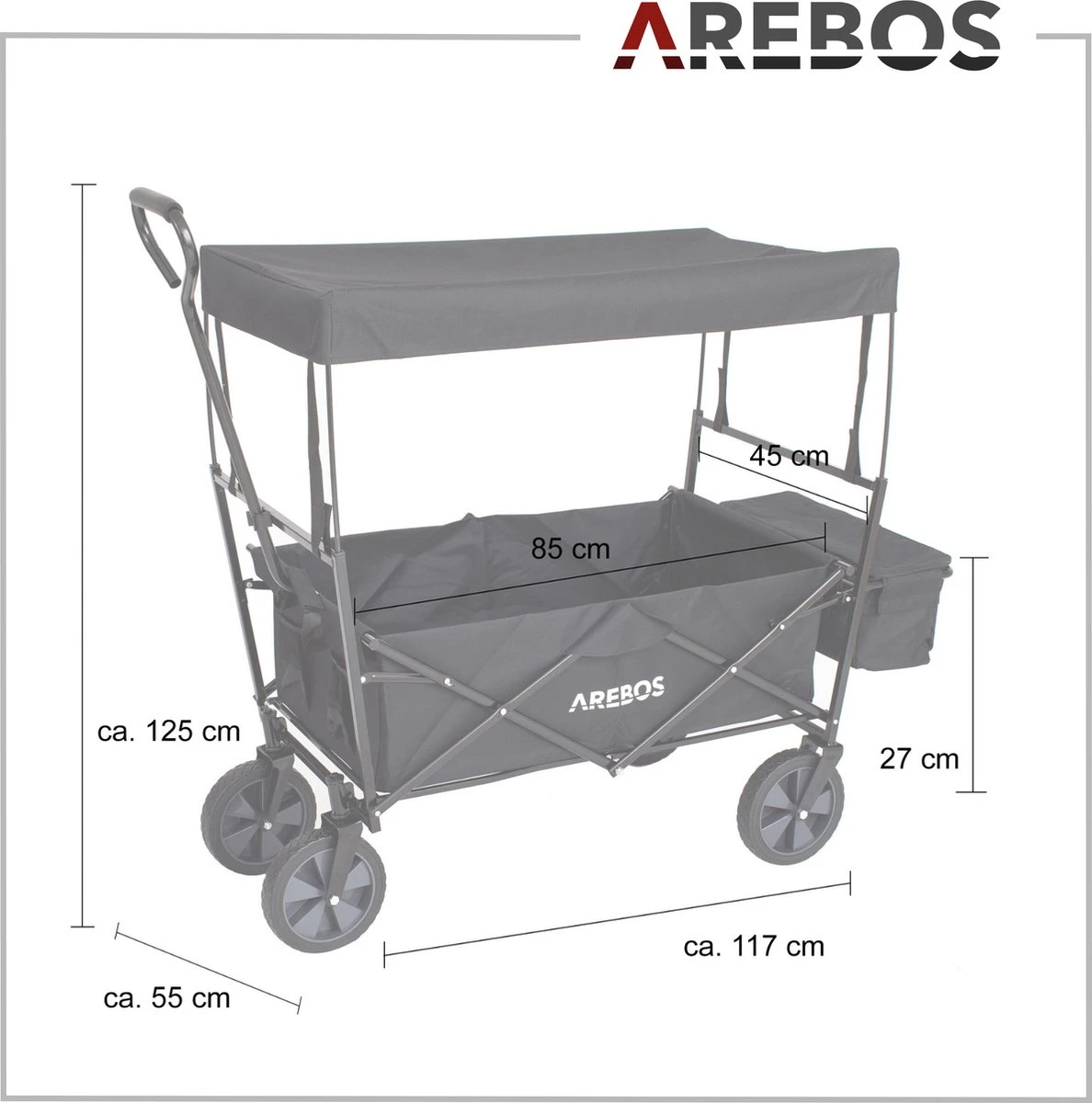 AREBOS Handwagen Vouwbare Dak Handwagen Vouwbare Trolley Uitrustingswagen Zwart 7 AREBOS Handwagen Vouwbare Dak Handwagen Vouwbare Trolley Uitrustingswagen Zwart - Afbeelding 5