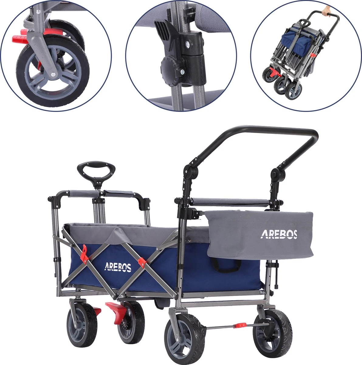 AREBOS Premium Steekwagen Met Dak Opvouwbare Tuinkar Handkar Bolderkar Blauw / Grijs 9 AREBOS Premium Steekwagen Met Dak Opvouwbare Tuinkar Handkar Bolderkar Blauw / Grijs - Afbeelding 7