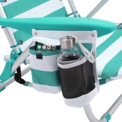 Strandstoel Met Afneembare Hoofdsteun, Draagbare Klapstoel, Campingstoel, Rugleuning Tot 180° Verstelbaar, Met Bekerhouder En Zijvak, Groene En Witte Strepen GCB62JW -Winkel Voor Kampeerartikelen 1199x1200 1