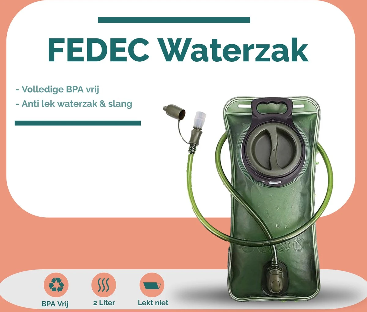 FEDEC Rugzak Waterzak - Backpack - Met Slangetje - BPA Vrij - 2 Liter - Groen 8 FEDEC Rugzak Waterzak - Backpack - Met Slangetje - BPA Vrij - 2 Liter - Groen - Afbeelding 6