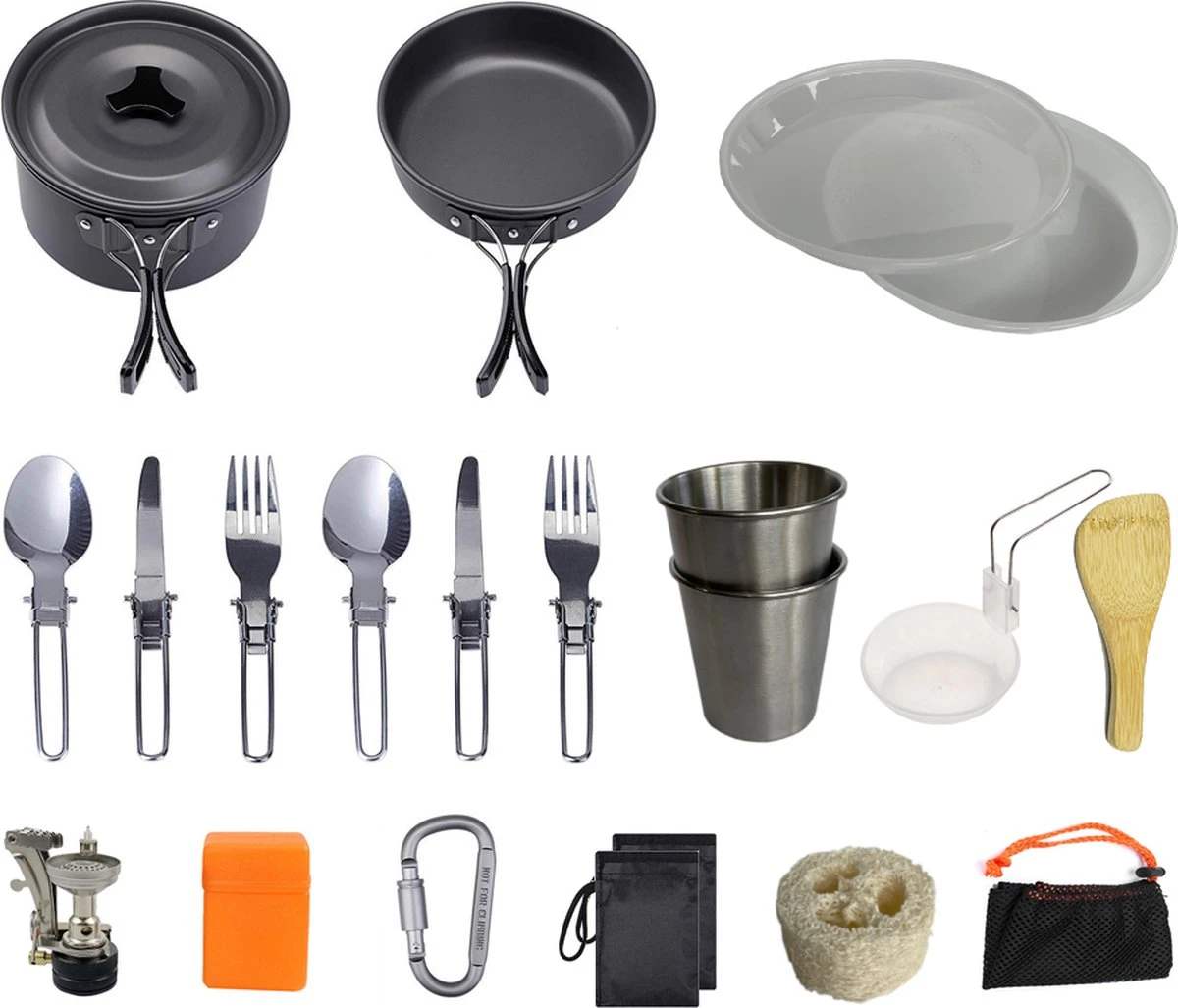 Hikr® Camping Pannenset - Complete 22-delige Kookset - Lichtgewicht - Kookgerei Servies - Outdoor - BPA-vrij - Keukengerei Set 3 Hikr® Camping Pannenset - Complete 22-delige Kookset - Lichtgewicht - Kookgerei Servies - Outdoor - BPA-vrij - Keukengerei Set