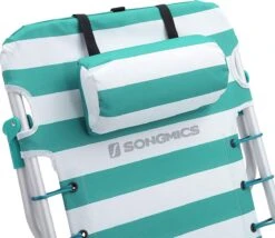 Strandstoel Met Afneembare Hoofdsteun, Draagbare Klapstoel, Campingstoel, Rugleuning Tot 180° Verstelbaar, Met Bekerhouder En Zijvak, Groene En Witte Strepen GCB62JW -Winkel Voor Kampeerartikelen 1200x1038