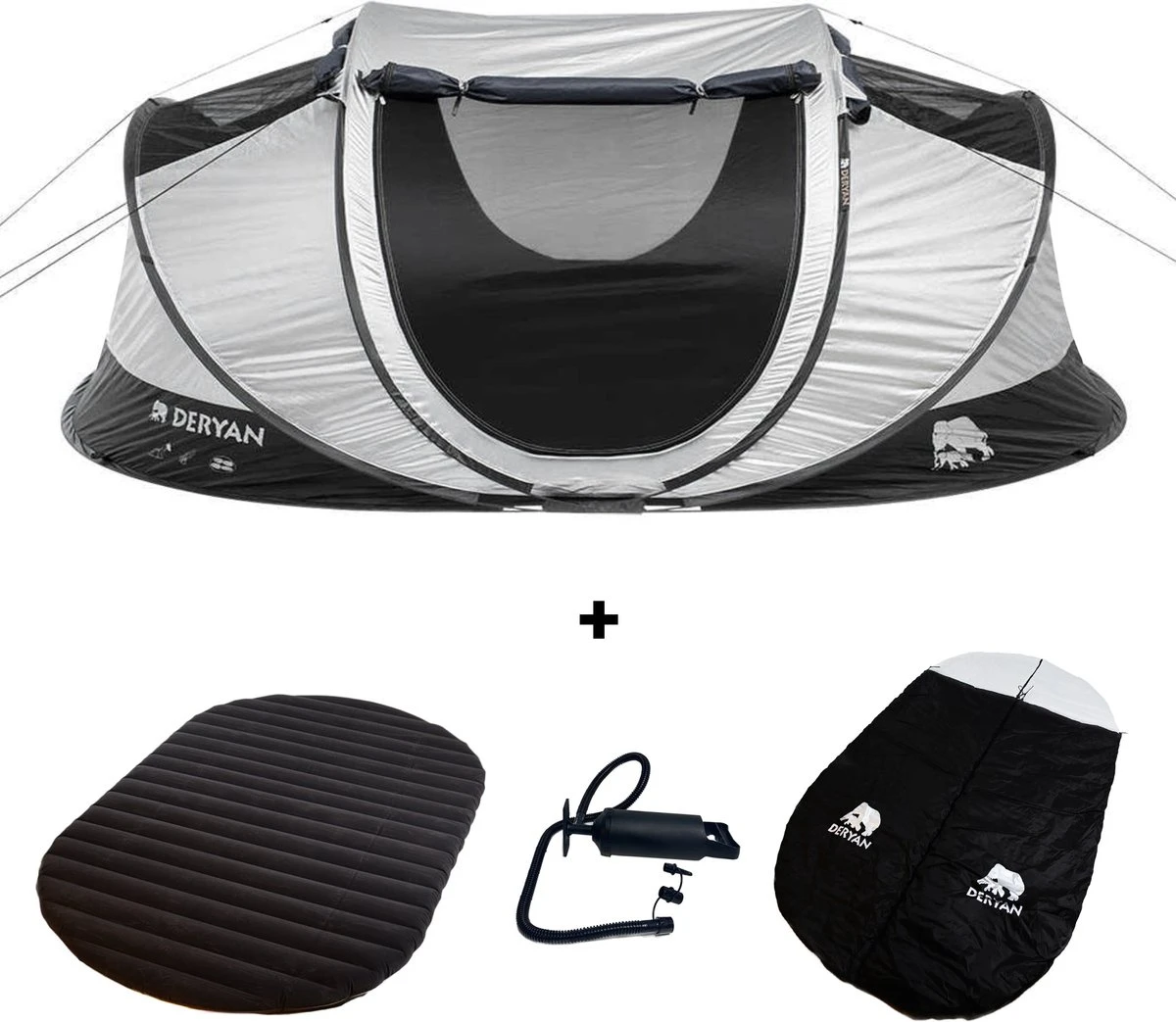 Deryan Cocoon Pop Up Tent - Slaapzak - Luchtbed - Luchtpomp - 4 Persoons - Zilver 3 Deryan Cocoon Pop Up Tent - Slaapzak - Luchtbed - Luchtpomp - 4 Persoons - Zilver