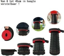 Kampeerkruk - Uitschuifbare Kruk - Rood/Zwart- Tot 120 Kg - Travel Stool - Opvouwbare Campingkruk - Inklapbaar Krukje - Telescopische Kruk - Camping - Outdoor -Winkel Voor Kampeerartikelen 1200x1051