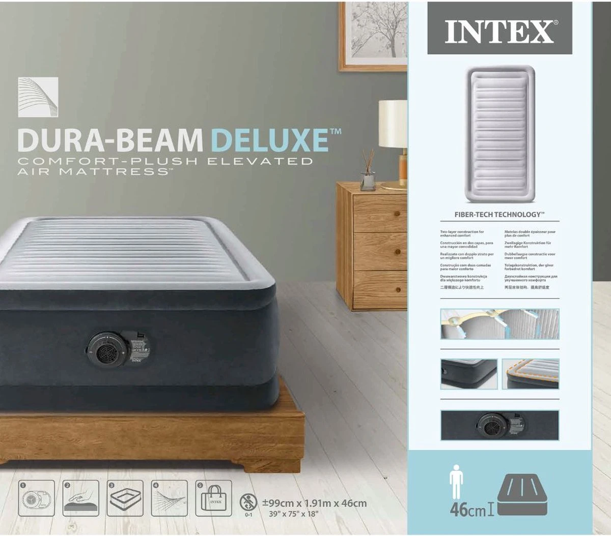 Intex Luchtbed - 1-Persoons - 99 X 191 X 46 Cm - Grijs - Met Ingebouwde Pomp, Hoeslaken Wit En Reparatieset 7 Intex Luchtbed - 1-Persoons - 99 X 191 X 46 Cm - Grijs - Met Ingebouwde Pomp, Hoeslaken Wit En Reparatieset - Afbeelding 5