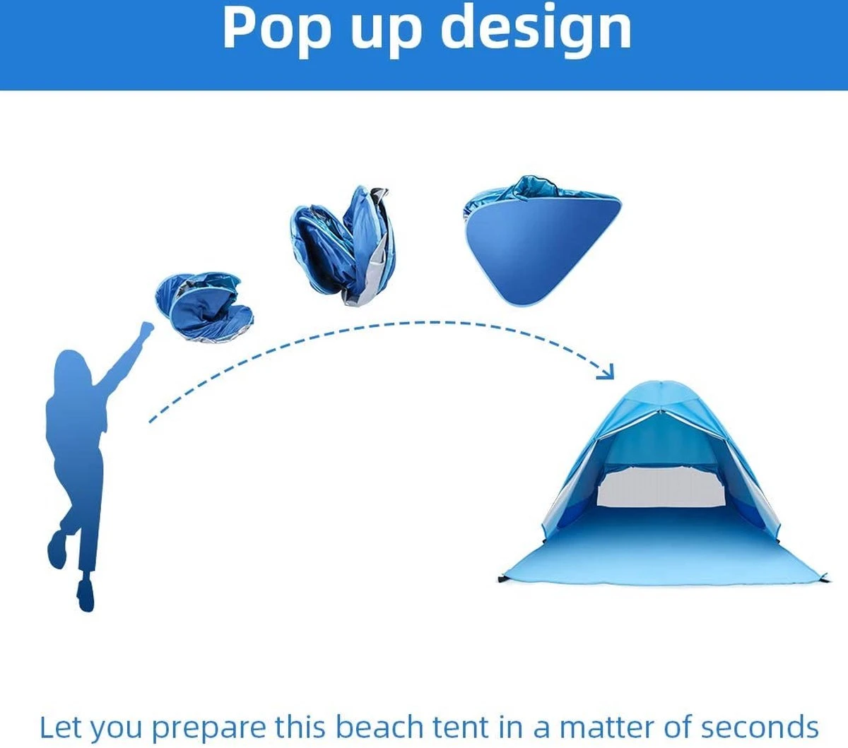 IGOODS Pop-up Tent - 2/3-Persoons - Blauw 10 IGOODS Pop-up Tent - 2/3-Persoons - Blauw - Afbeelding 8