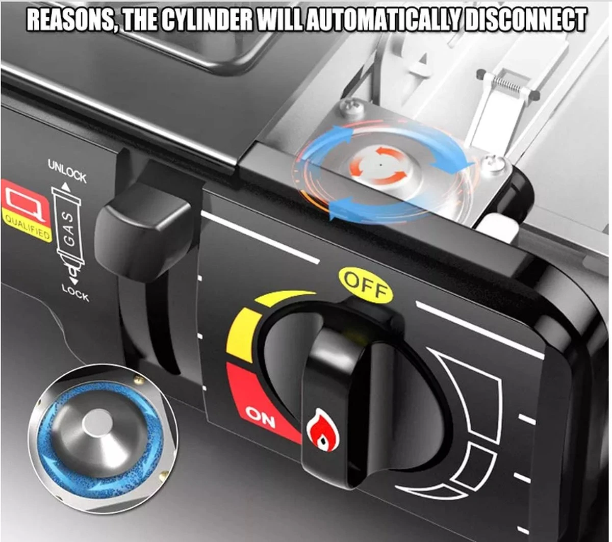 Camping Kooktoestel - Draagbaar Gasfornuis - Incl. 2x Gasflessen En Koffer 6 Camping Kooktoestel - Draagbaar Gasfornuis - Incl. 2x Gasflessen En Koffer - Afbeelding 4