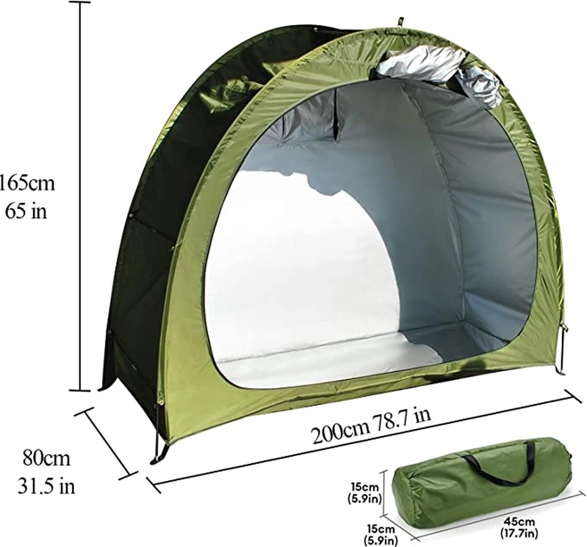 Merkloos Fietstent, Beschermhoes Fietsenschuur, Tent Voor Camping In De Open Lucht-groen 200*80*165CM 11 Merkloos Fietstent, Beschermhoes Fietsenschuur, Tent Voor Camping In De Open Lucht-groen 200*80*165CM - Afbeelding 9