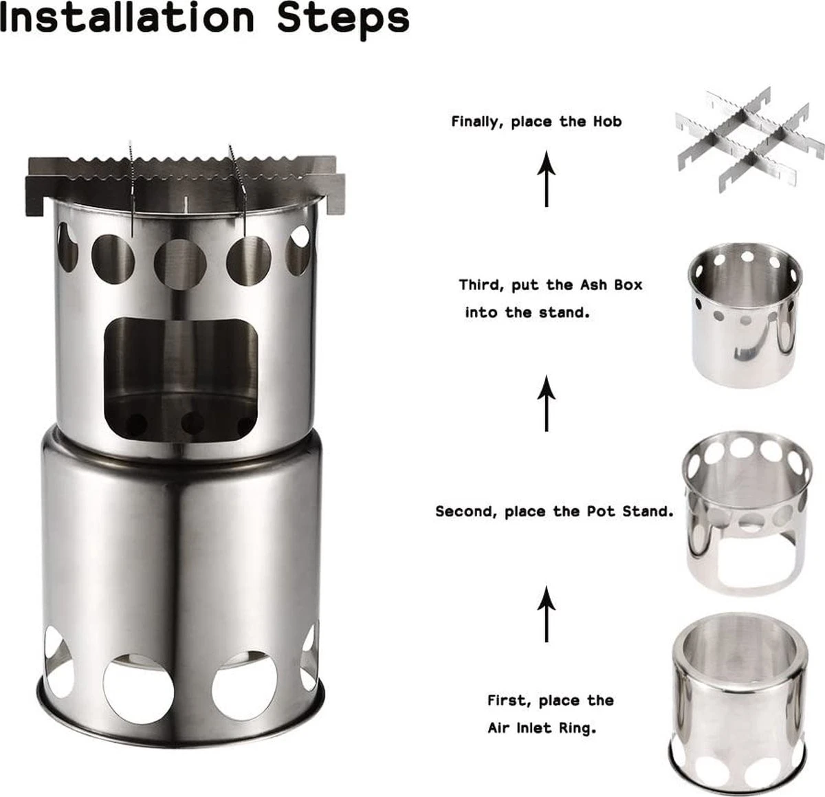 Merkloos Campingkooktoestel, Houtkachel, Draagbaar, Roestvrij Staal, Hobo-kooktoestel Met Opbergzak, Voor Barbecue, Camping, Picknick, Wandelen 4 Merkloos Campingkooktoestel, Houtkachel, Draagbaar, Roestvrij Staal, Hobo-kooktoestel Met Opbergzak, Voor Barbecue, Camping, Picknick, Wandelen - Afbeelding 2