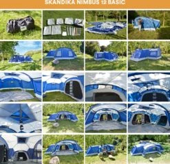 Skandika Nimbus Sleeper 12 Tent – Koepeltenten – 12 Persoons Familietent - Campingtent – Muggengaas – Sleeper Technology (3 Extra Donkere Slaapcabines) – 760 X 630 X 215 Cm (LxBxH) – 5000 Mm Waterkolom – Camping, Tuin – Kamperen – Blauw/wit -Winkel Voor Kampeerartikelen 1200x1162 5