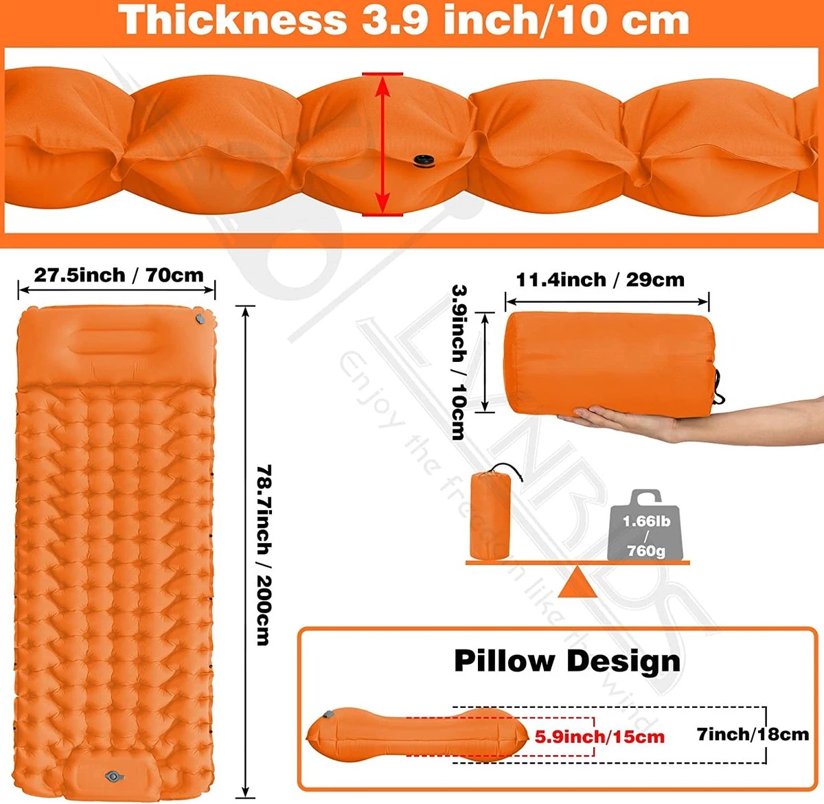 LVNRIDS Isomat, Zelfopblazend, Ultralicht, Luchtmatras, Camping, Zelfopblaasbaar, Opblaasbaar Matras, 3,9 Inch Dik, Met Voetperspomp En Kussen, Voor Camping, Reizen, Outdoor, Wandelen, Strand, Oranje 10 LVNRIDS Isomat, Zelfopblazend, Ultralicht, Luchtmatras, Camping, Zelfopblaasbaar, Opblaasbaar Matras, 3,9 Inch Dik, Met Voetperspomp En Kussen, Voor Camping, Reizen, Outdoor, Wandelen, Strand, Oranje - Afbeelding 8