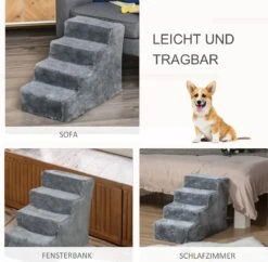PawHut Huisdierentrap Hondentrap Met 4 Treden Kattentrap Met Afneembare Pluchen Hoes D06-091 -Winkel Voor Kampeerartikelen 1200x1176 6