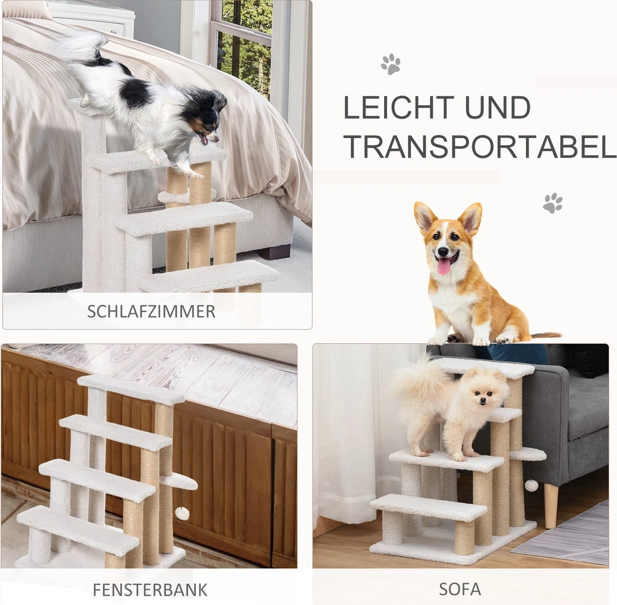 PawHut Huisdierentrap Met Krabpaal Bal 4 Treden Kattentrap Dierentrap Pluche Jute D06-093 9 PawHut Huisdierentrap Met Krabpaal Bal 4 Treden Kattentrap Dierentrap Pluche Jute D06-093 - Afbeelding 7