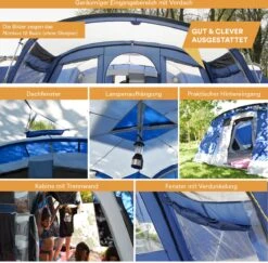 Skandika Nimbus Sleeper 12 Tent – Koepeltenten – 12 Persoons Familietent - Campingtent – Muggengaas – Sleeper Technology (3 Extra Donkere Slaapcabines) – 760 X 630 X 215 Cm (LxBxH) – 5000 Mm Waterkolom – Camping, Tuin – Kamperen – Blauw/wit -Winkel Voor Kampeerartikelen 1200x1182 12
