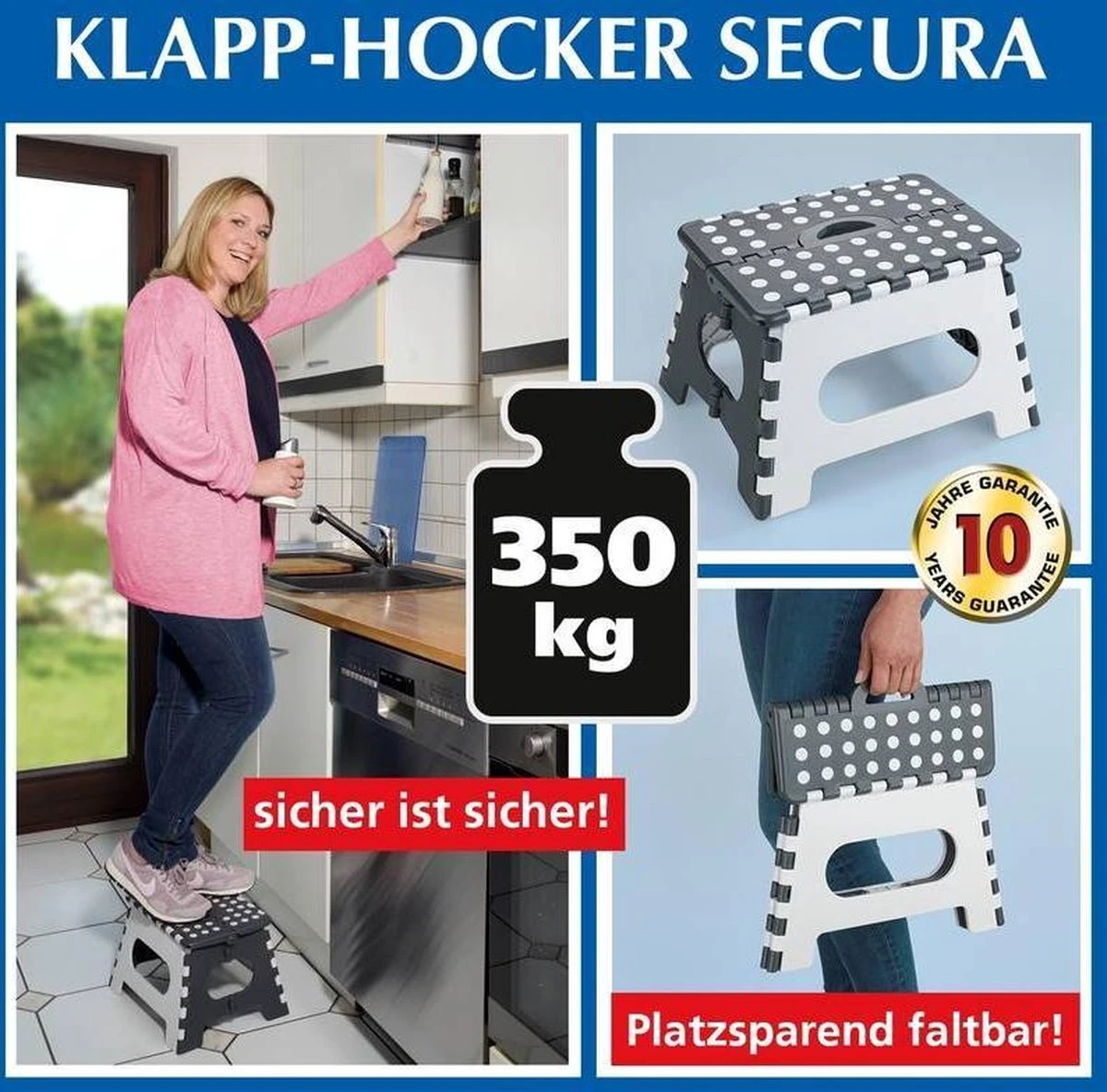 WENKO Secura Opklapbaar Krukje, Belastbaar Tot 350 Kg 5 WENKO Secura Opklapbaar Krukje, Belastbaar Tot 350 Kg - Afbeelding 3