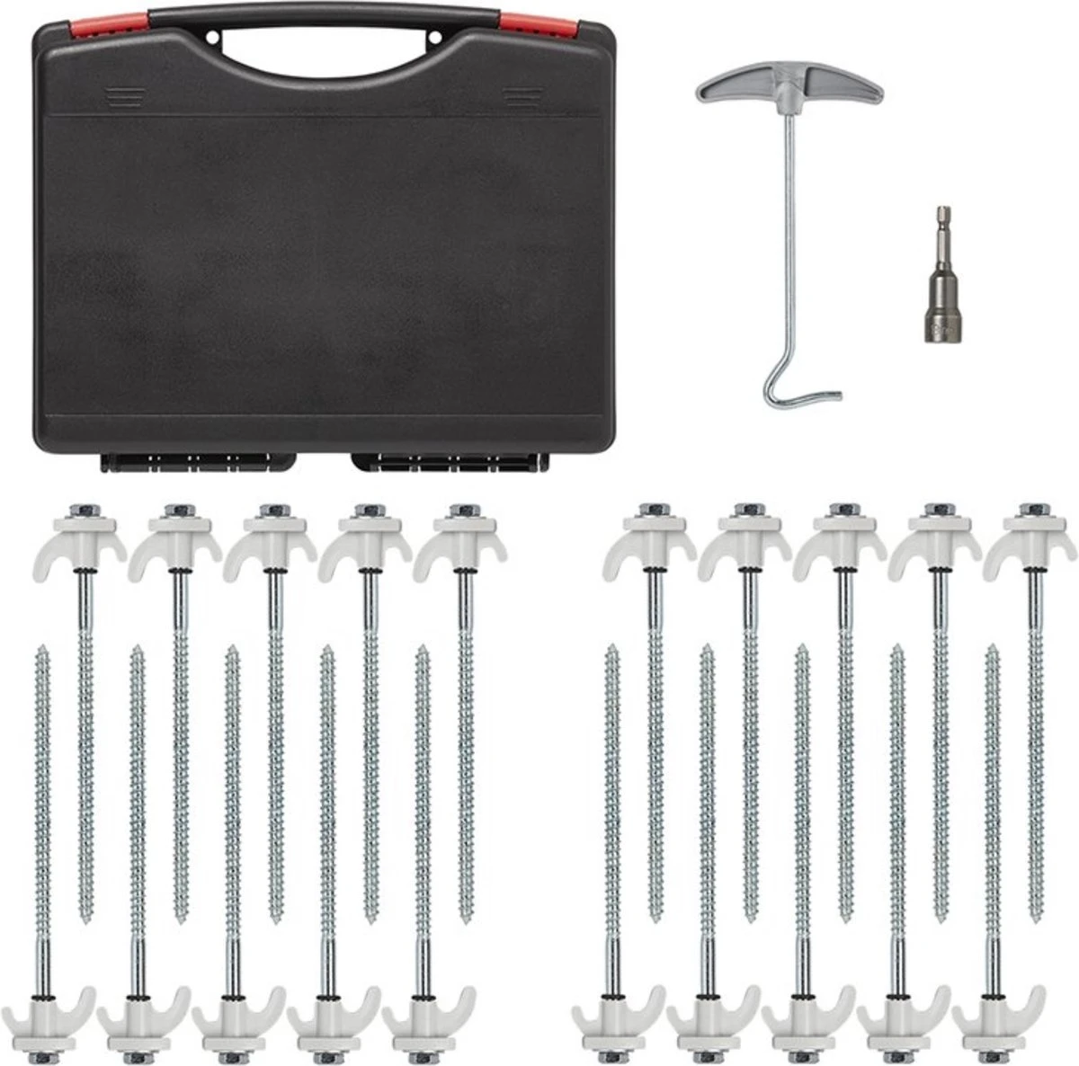 PROPLUS Pro Plus Tentharing Set - 20 Stuks - Ø 7 X 200 Mm - Schroefbaar - Adapter + Koffer 8 PROPLUS Pro Plus Tentharing Set - 20 Stuks - Ø 7 X 200 Mm - Schroefbaar - Adapter + Koffer - Afbeelding 6
