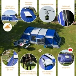 Skandika Montana 8 Sleeper Tent – Tunneltent – 8 Persoons Familietent - Campingtent – Sleeper Technology (2 Tot 4 Extra Donkere Slaapcabines) – Ingenaaide Tentvloer - Muggengaas – 700 X 310 X 200 Cm (LxBxH) – 5000mm Waterkolom – Kamperen – Blauw/wit -Winkel Voor Kampeerartikelen 1200x1199 8