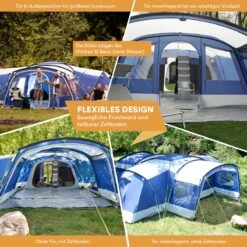 Skandika Nimbus Sleeper 12 Tent – Koepeltenten – 12 Persoons Familietent - Campingtent – Muggengaas – Sleeper Technology (3 Extra Donkere Slaapcabines) – 760 X 630 X 215 Cm (LxBxH) – 5000 Mm Waterkolom – Camping, Tuin – Kamperen – Blauw/wit -Winkel Voor Kampeerartikelen 1200x1200 1087
