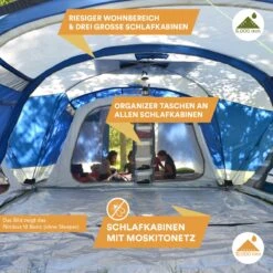 Skandika Nimbus Sleeper 12 Tent – Koepeltenten – 12 Persoons Familietent - Campingtent – Muggengaas – Sleeper Technology (3 Extra Donkere Slaapcabines) – 760 X 630 X 215 Cm (LxBxH) – 5000 Mm Waterkolom – Camping, Tuin – Kamperen – Blauw/wit -Winkel Voor Kampeerartikelen 1200x1200 1088