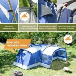 Skandika Nimbus Sleeper 12 Tent – Koepeltenten – 12 Persoons Familietent - Campingtent – Muggengaas – Sleeper Technology (3 Extra Donkere Slaapcabines) – 760 X 630 X 215 Cm (LxBxH) – 5000 Mm Waterkolom – Camping, Tuin – Kamperen – Blauw/wit -Winkel Voor Kampeerartikelen 1200x1200 1089