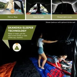 Skandika Montana 8 Sleeper Tent – Tunneltent – 8 Persoons Familietent - Campingtent – Sleeper Technology (2 Tot 4 Extra Donkere Slaapcabines) – Ingenaaide Tentvloer - Muggengaas – 700 X 310 X 200 Cm (LxBxH) – 5000mm Waterkolom – Kamperen – Blauw/wit -Winkel Voor Kampeerartikelen 1200x1200 1146