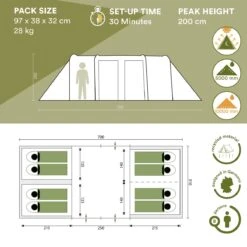 Skandika Montana 8 Sleeper Tent – Tunneltent – 8 Persoons Familietent - Campingtent – Sleeper Technology (2 Tot 4 Extra Donkere Slaapcabines) – Ingenaaide Tentvloer - Muggengaas – 700 X 310 X 200 Cm (LxBxH) – 5000mm Waterkolom – Kamperen – Blauw/wit -Winkel Voor Kampeerartikelen 1200x1200 1147
