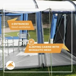 Skandika Montana 8 Tent – Tunneltenten – 8 Persoons Tent – Campingtent – 200 Cm Stahoogte – 2-4 Slaapcabines - Muggengaas – Familietent – 4 Ingangen – 700 X 310 X 200 Cm (L X B X H) - 5000 Mm Waterkolom – Outdoor, Camping – Kamperen – Blauw -Winkel Voor Kampeerartikelen 1200x1200 1151