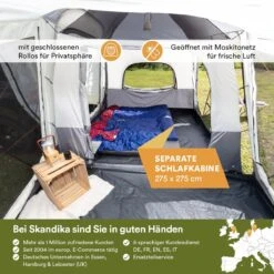 Skandika Pitea XL CROSS Tent – Koepeltenten - Autotent – Campingtent Voor SUV, Caddy, Auto, CUV - Voor Max. 4 Personen – Vrijstaand – Met/zonder Slaapcabine – Max. Stahoogte 230 Cm – 3000mm Waterkolom - 475 X 290 X 230 Cm (LxBxH) – Kamperen - Grijs -Winkel Voor Kampeerartikelen 1200x1200 1184