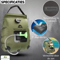 Needventure Solar Douche - Camping Douchezak - Buiten Douche - Tuindouche - Inclusief Thermometer - Waterzak Met Douchekop - 20L - Groen -Winkel Voor Kampeerartikelen 1200x1200 1479