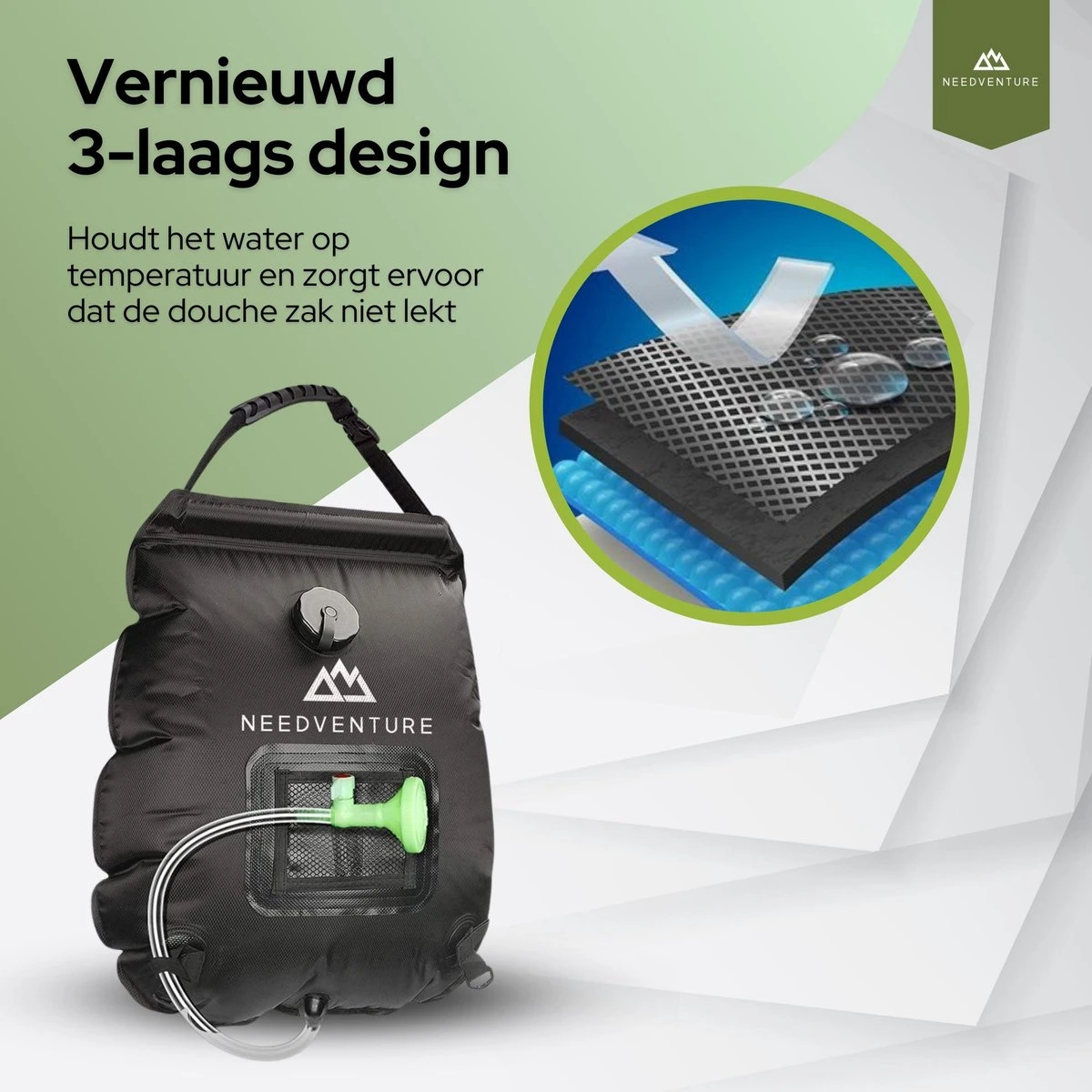Needventure Solar Douche - Camping Douchezak - Buiten Douche - Tuindouche - Inclusief Thermometer - Waterzak Met Douchekop - 20L - Zwart 7 Needventure Solar Douche - Camping Douchezak - Buiten Douche - Tuindouche - Inclusief Thermometer - Waterzak Met Douchekop - 20L - Zwart - Afbeelding 5