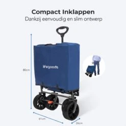 LifeGoods Bolderkar - Opvouwbaar - Tot 120KG - 103L - Extra Draagtas En Duwstang - Wasbaar Polyester - 98x45cm - Blauw/Grijs -Winkel Voor Kampeerartikelen 1200x1200 1837