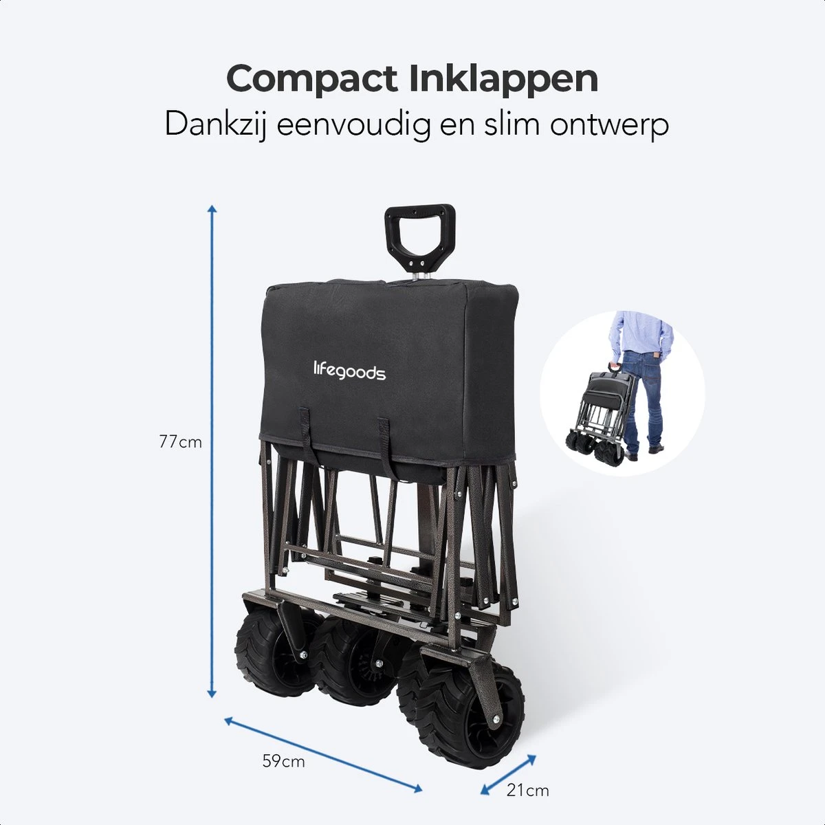 LifeGoods Bolderkar - Opvouwbaar - Tot 80KG - 94L - Wasbaar Polyester - 98x45cm - Zwart/Grijs 9 LifeGoods Bolderkar - Opvouwbaar - Tot 80KG - 94L - Wasbaar Polyester - 98x45cm - Zwart/Grijs - Afbeelding 7